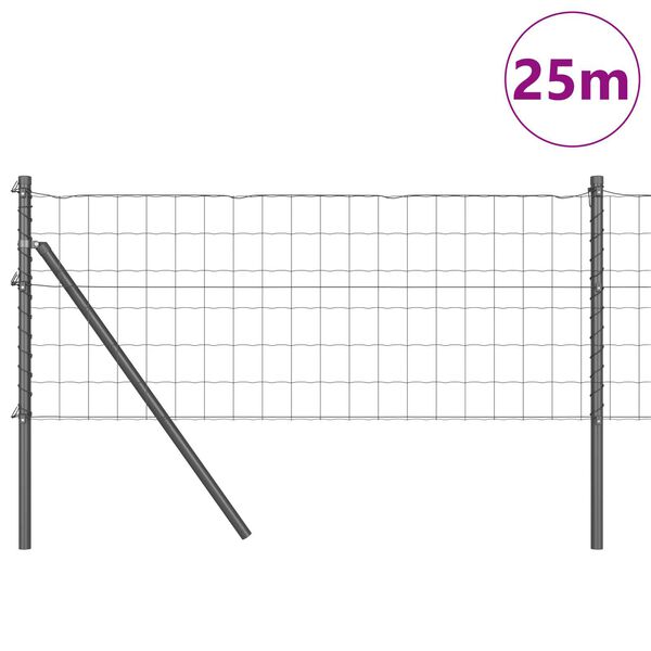 vidaXL Fence with Post Grey 0.6 x 25 m Steel and PVC