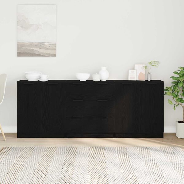 vidaXL Sideboard 3 pcs Black Oak 180 x 30 x 70 cm Engineered Wood