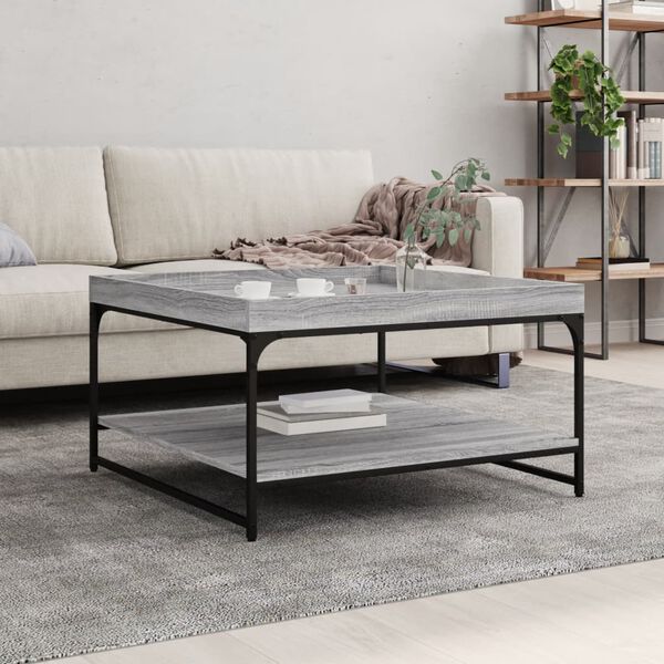 vidaXL Coffee Table Grey Sonoma 80x80x45 cm Engineered Wood and Iron