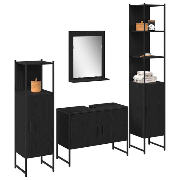 vidaXL Bathroom Furniture Set with Shelf 4 pcs Black Engineered wood