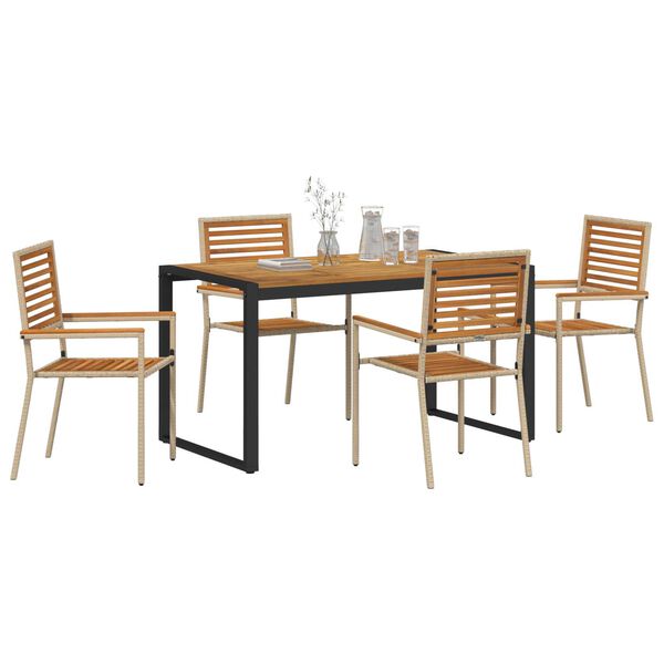 vidaXL Garden Dining Set 5 pcs Beige 140 x 80 x 75 cm Poly Rattan