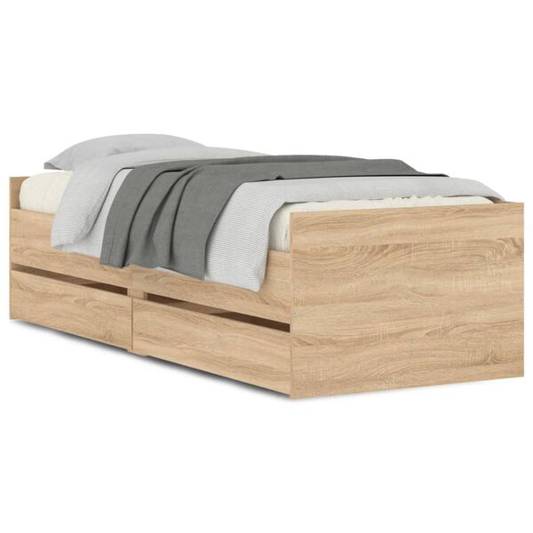 vidaXL Bed Frame with Drawers without Mattress Sonoma Oak 100x200 cm