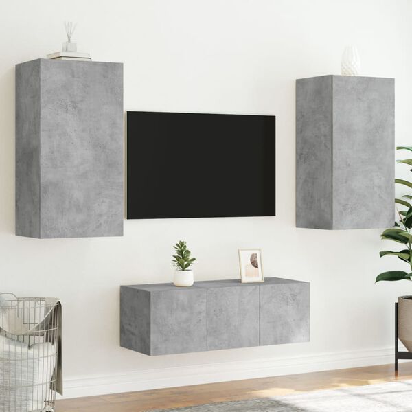 vidaXL 4 Piece TV Wall Units with LED Concrete Grey Engineered Wood