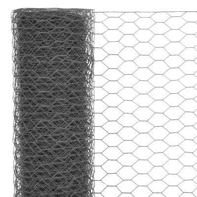 vidaXL Chicken Wire Fence Steel with PVC Coating 25x1.5 m Grey