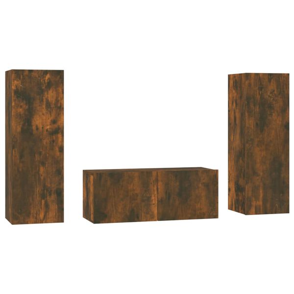 vidaXL 3 Piece TV Cabinet Set Smoked Oak Engineered Wood