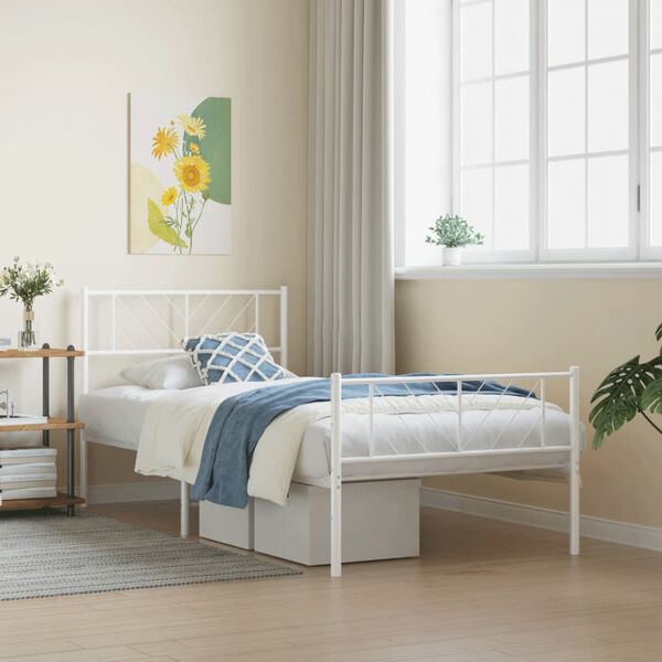 vidaXL Metal Bed Frame without Mattress with Footboard White 75x190cm