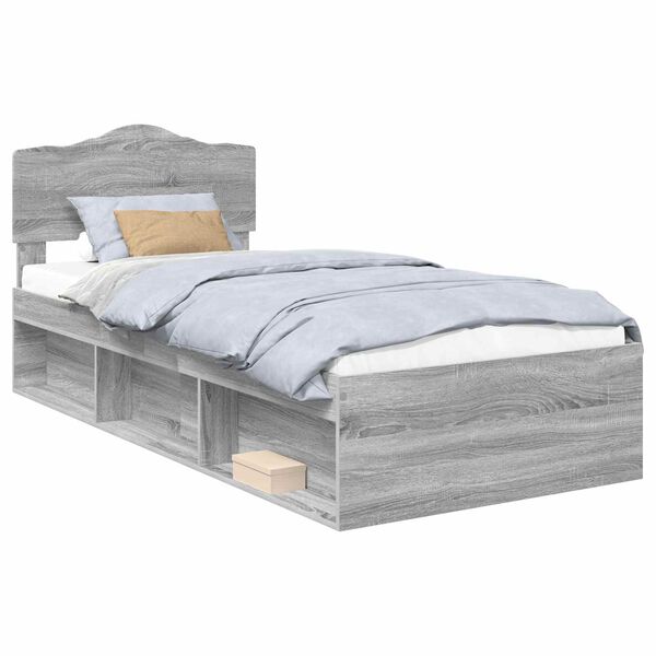 vidaXL Bed Frame Grey Sonoma 75 x 190 cm Solid Pine Wood