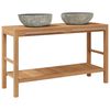 vidaXL Bathroom Vanity Cabinet Solid Teak with Riverstone Sinks