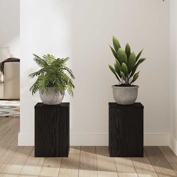 vidaXL Plant Stand 2 pcs Black Oak 20 x 20 x 30 cm Engineered Wood