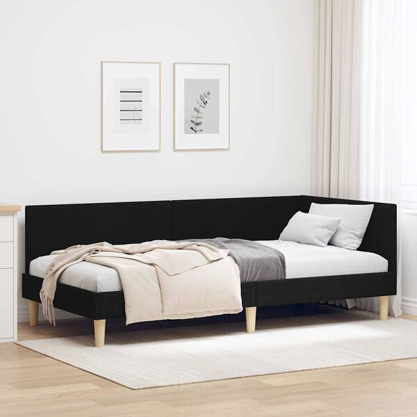 vidaXL Corner Bed Frame with Headboard Black 100 cm x 200 cm Velvet