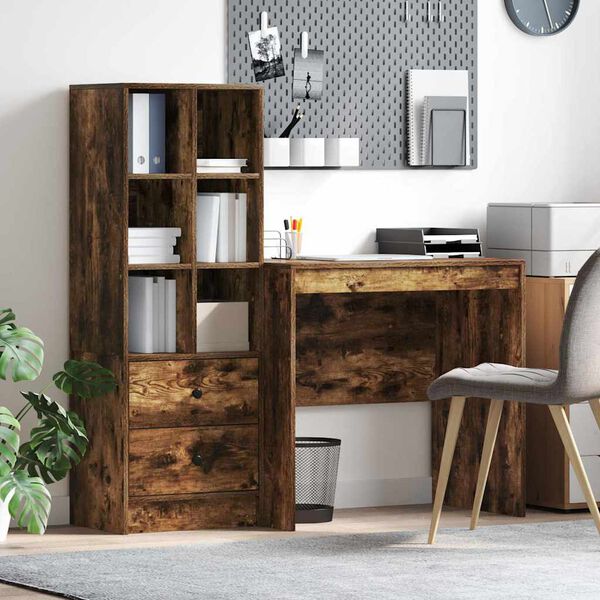 vidaXL Desk with Drawer 2 pcs Smoked Oak