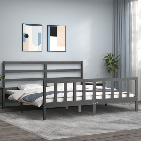 vidaXL Bed Frame without Mattress Grey 200x200 cm Solid Wood Pine