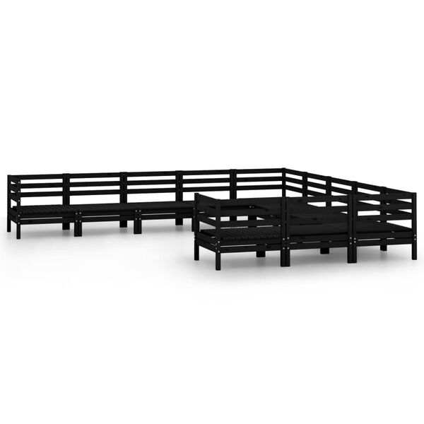 vidaXL 11 Piece Garden Lounge Set Black Solid Wood Pine