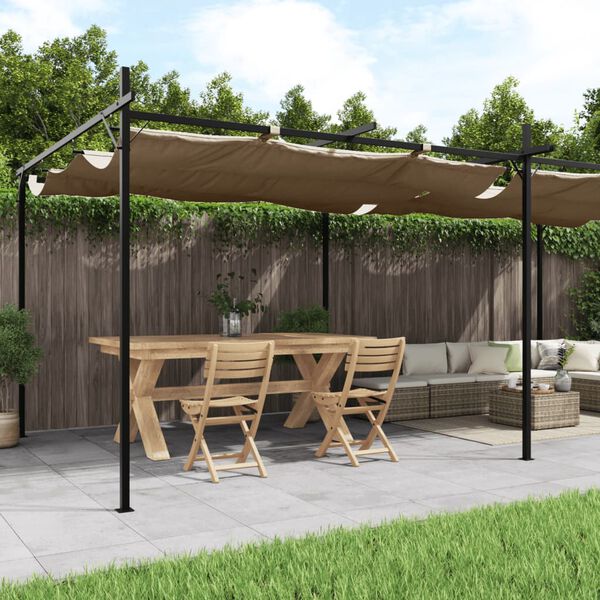 vidaXL Pergola with Retractable Roof Taupe 589x292x230 cm