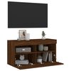 vidaXL TV Wall Cabinet with LED Lights Brown Oak 80x30x40 cm
