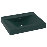 vidaXL Luxury Basin with Faucet Hole Matt Dark Green 60x46 cm Ceramic