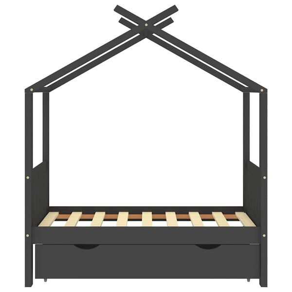 vidaXL Kids Bed Frame with a Drawer Dark Grey Solid Pine Wood 70x140cm