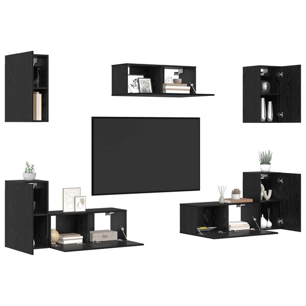 vidaXL TV Cabinet Set Wall-mounted 7 pcs Black Oak Engineered Wood