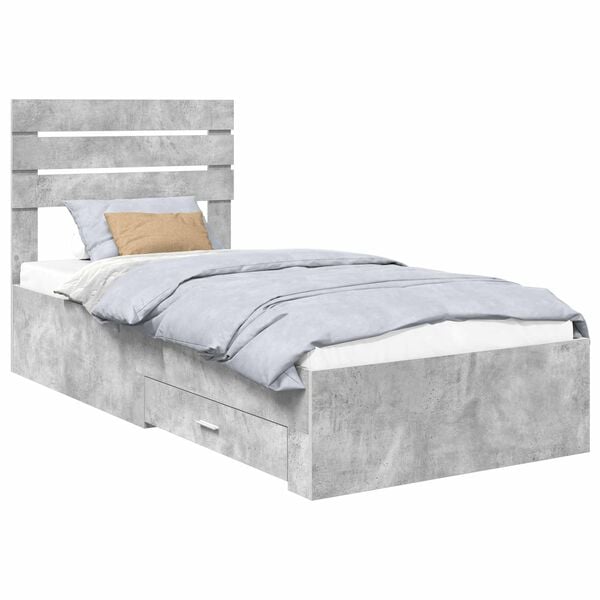 vidaXL Bed Frame Concrete Grey and Silver 70 x 190 cm Engineered Wood
