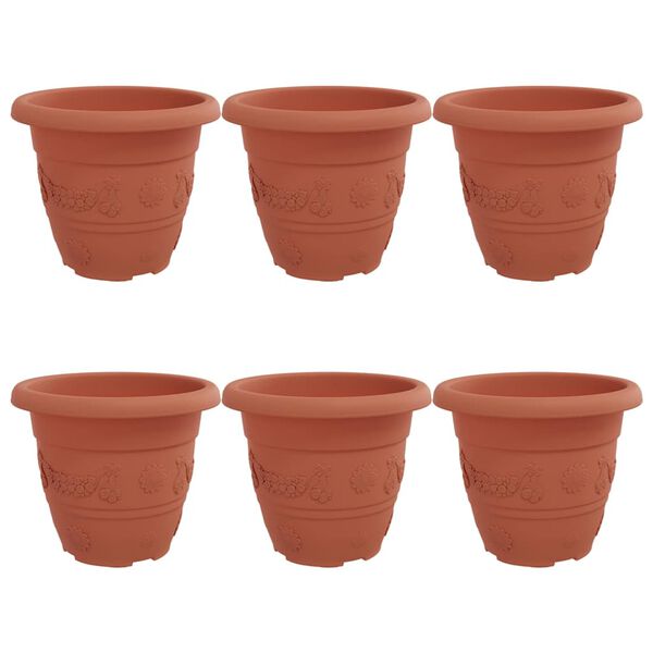 vidaXL Round Flower Pot 6 pcs Brick Red &Oslash; 22 x 18 cm Plastic
