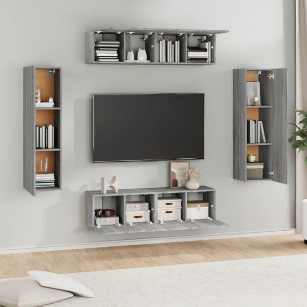 vidaXL 6 Piece TV Cabinet Set Grey Sonoma Engineered Wood