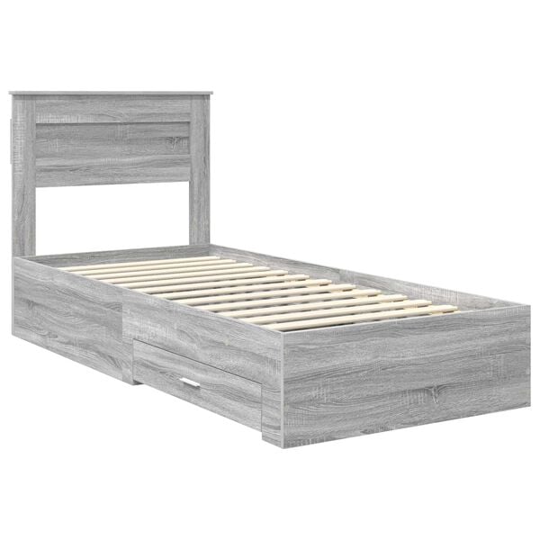 vidaXL Bed Frame with Drawer Grey Sonoma 90 x 200 cm Engineered Wood