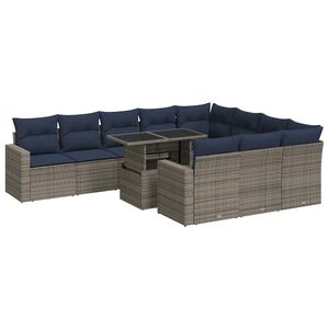 vidaXL 11 Piece Garden Sofa Set with Cushions Grey Poly Rattan Acacia