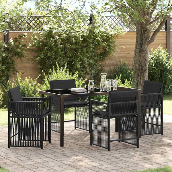 vidaXL Garden Dining Set 5 pcs Black Poly Rattan