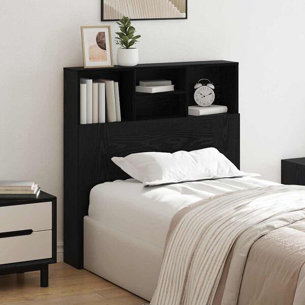 vidaXL Headboard Cabinet with Shelf Black oak Engineered wood