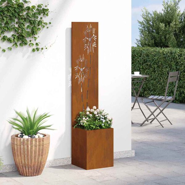 vidaXL Garden Privacy Screen Floral Rusty 32 x 140 cm Weathering steel