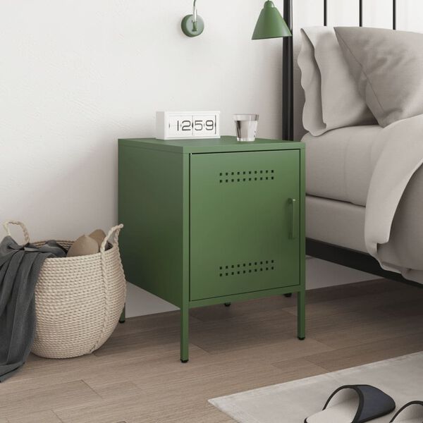 vidaXL Bedside Cabinet Olive Green 36x39x50.5 cm Steel