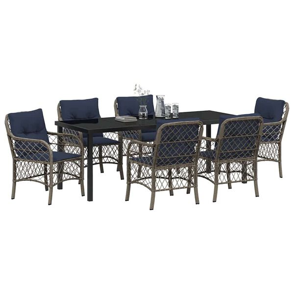 vidaXL Garden Dining Set with Cushion 7 pcs Grey and Black Rattan