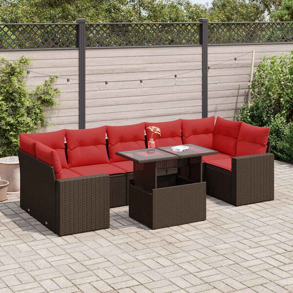 vidaXL 8 Piece Garden Sofa Set with Cushions Brown Poly Rattan Acacia