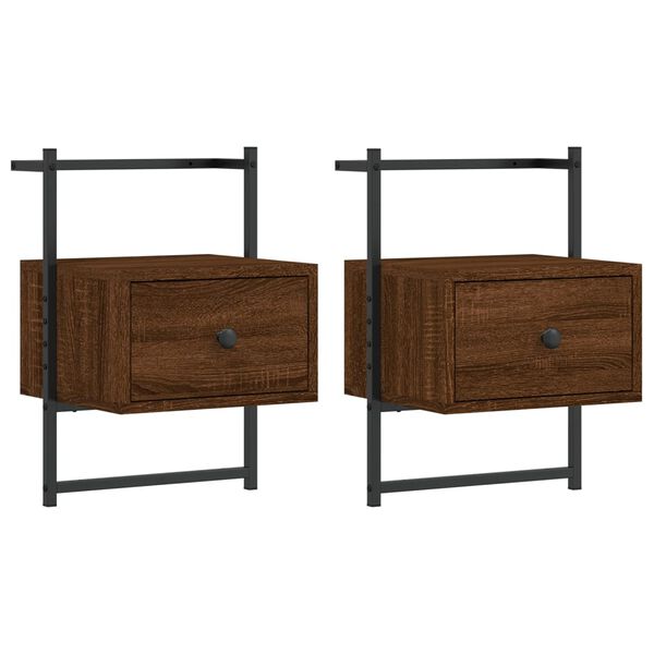 vidaXL Bedside Cabinets Wall-mounted 2 pcs Brown Oak 35x30x51 cm Engineered Wood