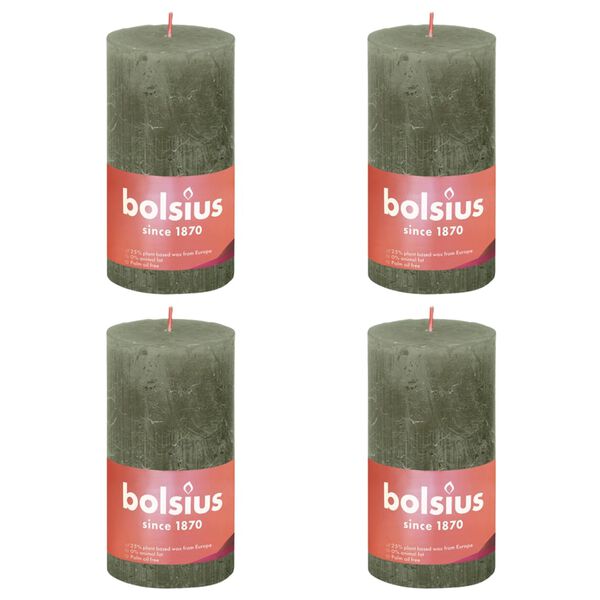 Bolsius Rustic Pillar Candles Shine 4 pcs 130x68 mm Fresh Olive