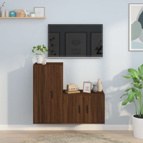 vidaXL 2 Piece TV Cabinet Set Brown Oak Engineered Wood