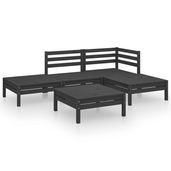 vidaXL 5 Piece Garden Lounge Set Solid Pinewood Black