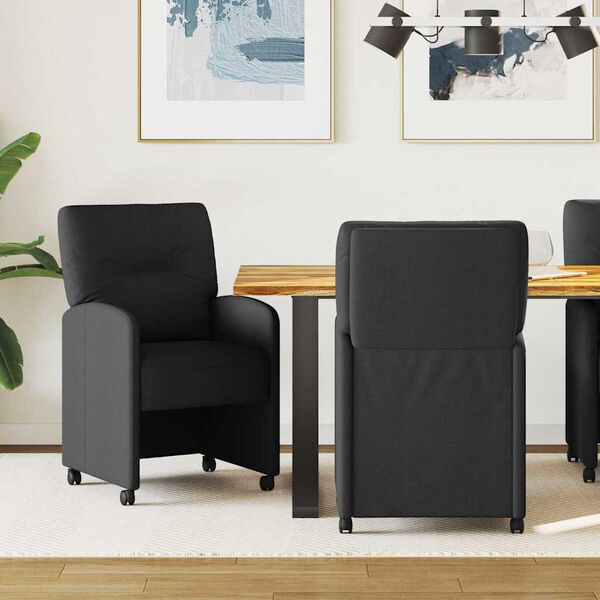 vidaXL Dining Chairs with Wheels 2 pcs Black 57 x 67 x 95 cm Fabric