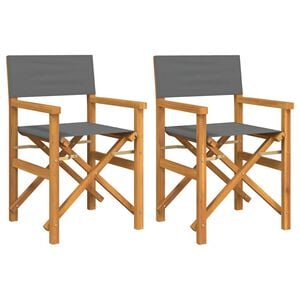 vidaXL Folding Director's Chairs 2 pcs Grey Solid Wood Teak