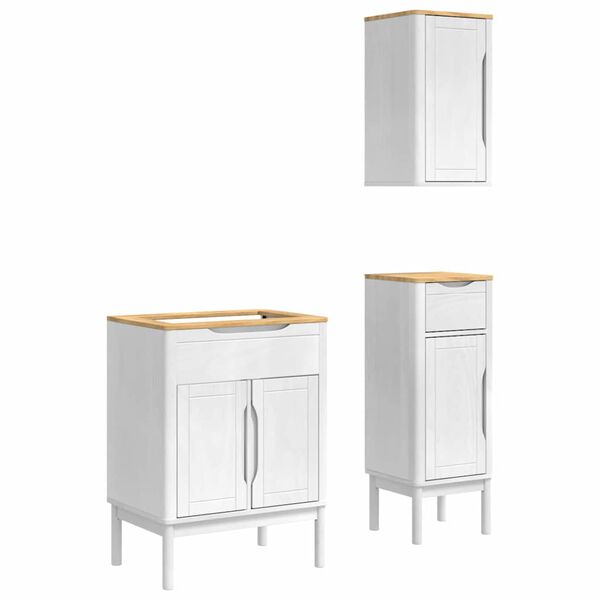 vidaXL Bathroom Furniture Set with Drawer 3 pcs White Solid Pine Wood