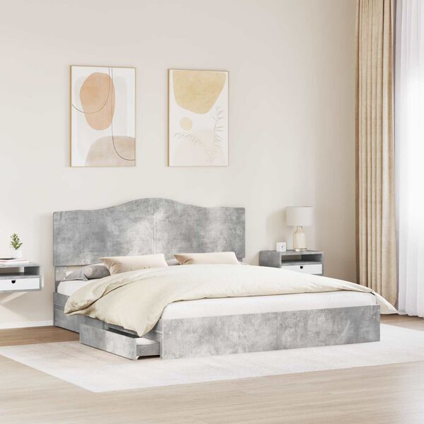vidaXL Storage Bed Concrete Grey 180 x 200 cm Engineered Wood