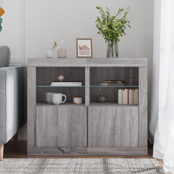vidaXL Side Cabinets with LED Lights 2 pcs Grey Sonoma Engineered Wood