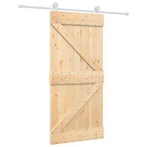 vidaXL Sliding Door Natural and White 95 x 210 cm Solid Pine Wood