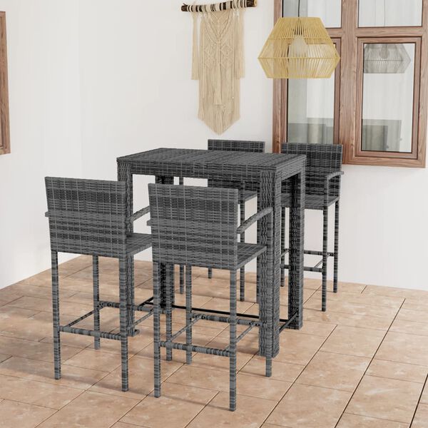 vidaXL 5 Piece Outdoor Bar Set with Armrest Poly Rattan Grey