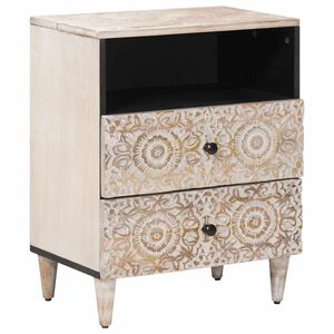 vidaXL Bed cabinet with Drawer White 50 x 33 x 60 cm Solid Mango Wood