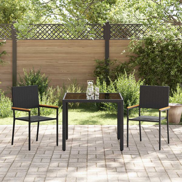 vidaXL Garden Dining Set 3 pcs Black Poly Rattan