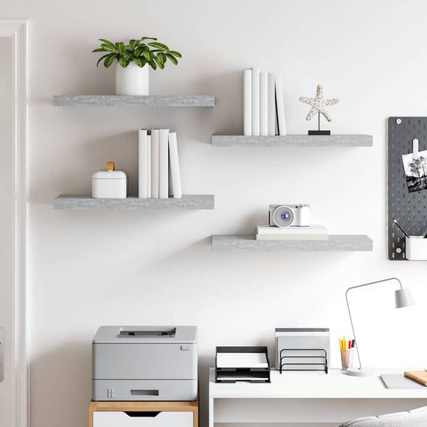 vidaXL Floating Wall Shelves 4 pcs Concrete Grey 60x23.5x3.8 cm MDF