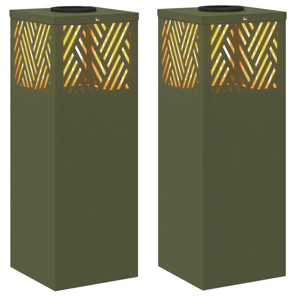 vidaXL Solar LED Pathway Light 2 pcs Olive Green Cold Rolled Steel