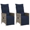 vidaXL Reclining Garden Chairs 2 pcs with Cushions Grey Poly Rattan