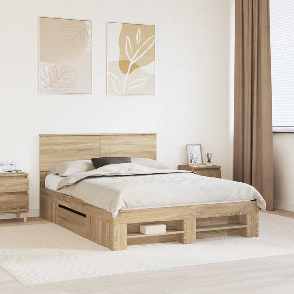 vidaXL Bed Frame Sonoma Oak 140 x 200 cm Engineered Wood